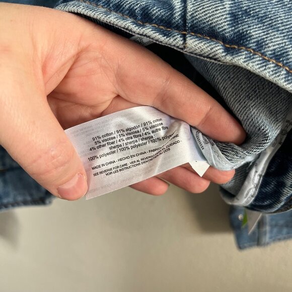 Sam Edelman Mesa High-Pile Fleece Collar Zip-Up Crop Denim Moto Jacket XL - Picture 6 of 10